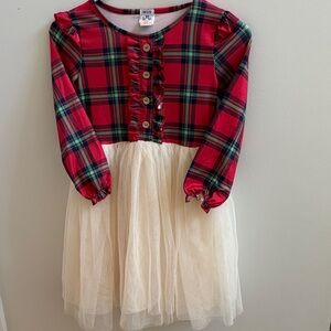 PatPat Red and Cream Plaid Dress with Ruffles
